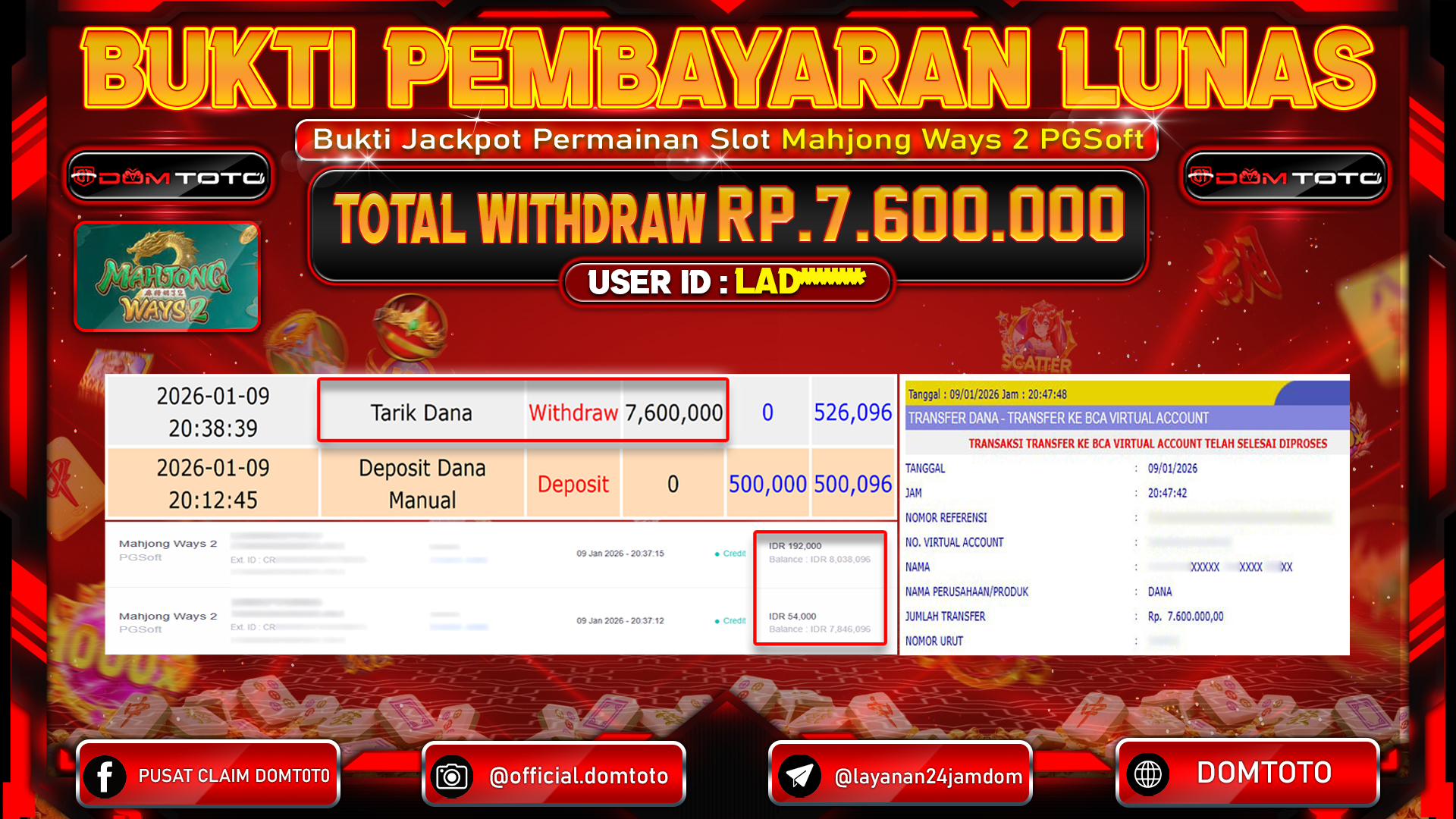 JACKPOT Slot Mahjong Ways 2 PGSoft 10 JANUARI 2026